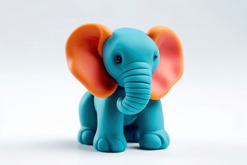 Cute Elephant Made Of Plasticine On White Background. Generative AI - obrazy, fototapety, plakaty