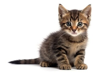 Fototapeta premium Pixiebob Kitten On White Background, Full Body. Generative AI