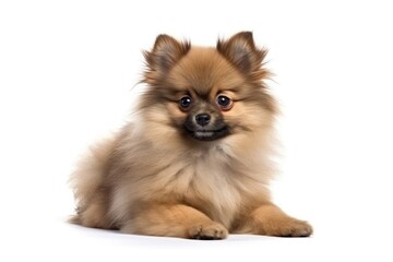 Obraz premium Pomeranian Dog Puppy On White Background, Full Body. Generative AI
