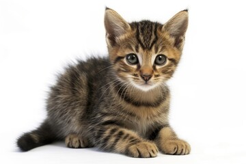 Obraz premium Serengeti Kitten On White Background, Full Body. Generative AI