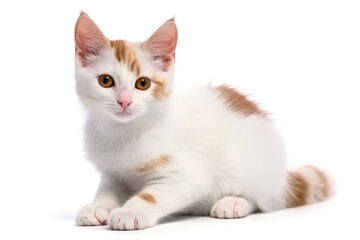 Obraz premium Turkish Van Kitten On White Background, Full Body. Generative AI