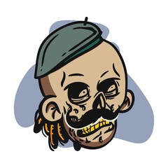 face zombie cartoon illustration for logo, emoticon, esport mascot. vector for t-shirt and sticker design.