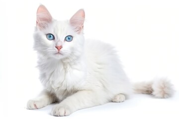 Turkish Angora Kitten On White Background, Full Body. Generative AI