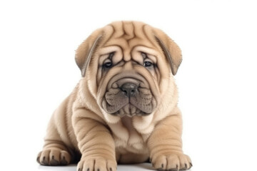 Obraz premium Shar Pei Dog Puppy On White Background. Generative AI