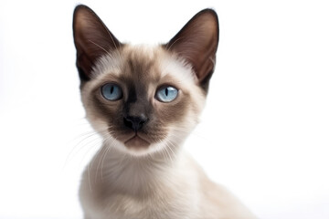 Thai Siamese Kitten On White Background. Generative AI