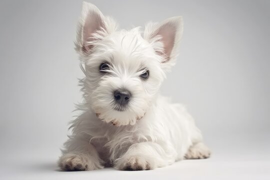 West Highland White Terrier Dog Puppy On White Background. Generative AI