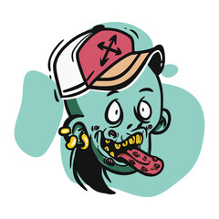 face zombie cartoon illustration for logo, emoticon, esport mascot. vector for t-shirt and sticker design.