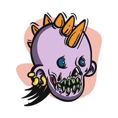face zombie cartoon illustration for logo, emoticon, esport mascot. vector for t-shirt and sticker design.
