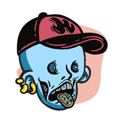 face zombie cartoon illustration for logo, emoticon, esport mascot. vector for t-shirt and sticker design.