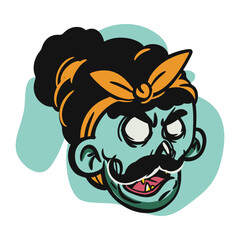 face zombie cartoon illustration for logo, emoticon, esport mascot. vector for t-shirt and sticker design.