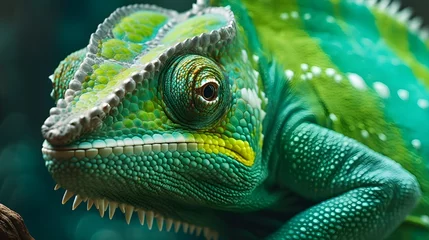 Türaufkleber Green chameleon close up. Generative AI © PINKMAN
