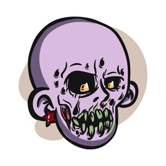 face zombie cartoon illustration for logo, emoticon, esport mascot. vector for t-shirt and sticker design.
