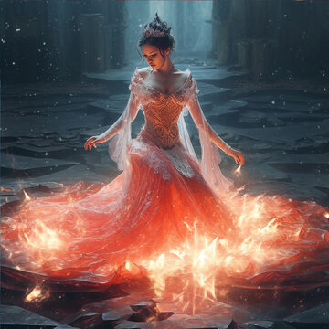 A Fiery Fairytale: The Stunning Princess amidst the Flames