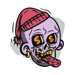 face zombie cartoon illustration for logo, emoticon, esport mascot. vector for t-shirt and sticker design.
