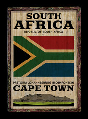 South Africa flag on a rusty metal signboard, vintage desing.