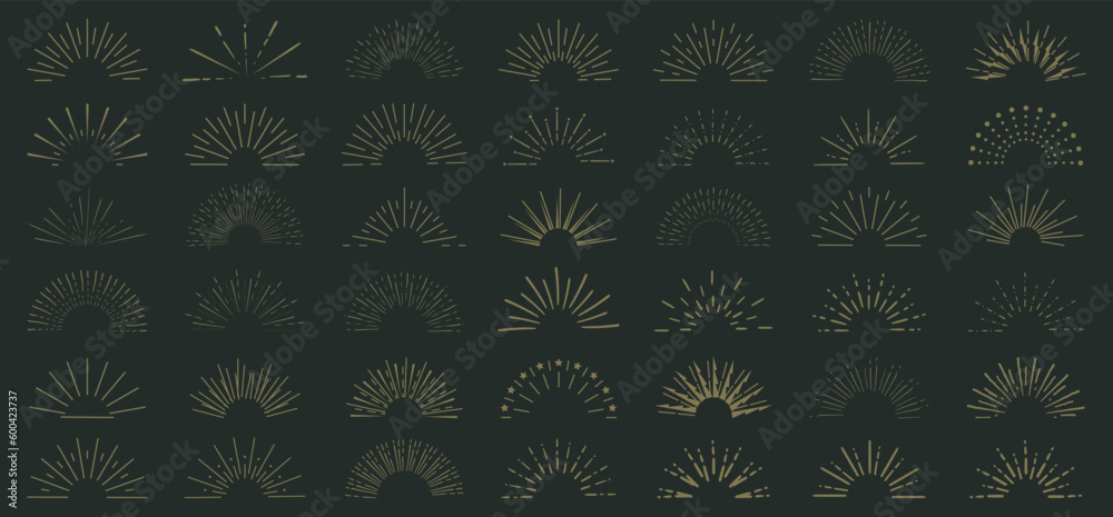 Poster sunburst element collection. set of sunbeam emblem. sunset isolated collection