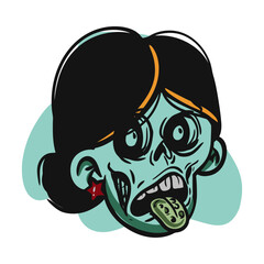 face zombie cartoon illustration for logo, emoticon, esport mascot. vector for t-shirt and sticker design.
