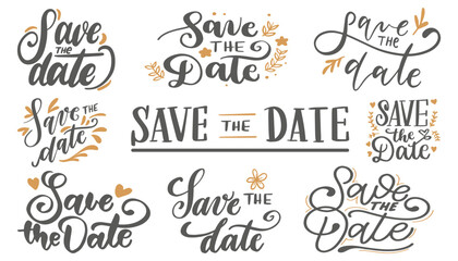 Fototapeta premium Save the date calligraphy inscription text for wedding, holiday, event. Save the date vintage text