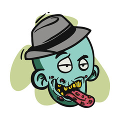 face zombie cartoon illustration for logo, emoticon, esport mascot. vector for t-shirt and sticker design.
