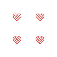 Heart with hatching logo set - love symbol with lines and strokes