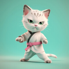 Cute karate cat. Cute kung fu cat. Generative AI.