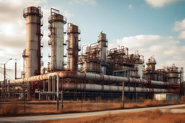 Gas Processing Plant With Pipelines, Energy Industry Facility. Generative AI