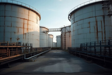 Obraz premium Gas Storage Tanks In Terminal, Fuel Reserves. Generative AI