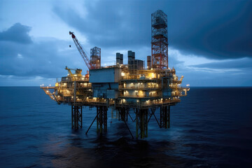 Gas Production Platform At Sea, Offshore Drilling. Generative AI
