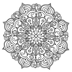 vector Mandala for Henna, Mehndi, tattoo, decoration. Decorative ornament in ethnic oriental style. Coloring book page.
