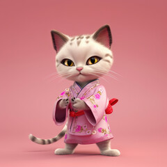 Cute karate cat. Cute kung fu cat. Generative AI.