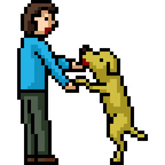pixel art man dog friend