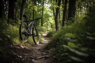 Fototapeta na wymiar Mountain Bikes On Trail, Surrounded By Nature. Generative AI