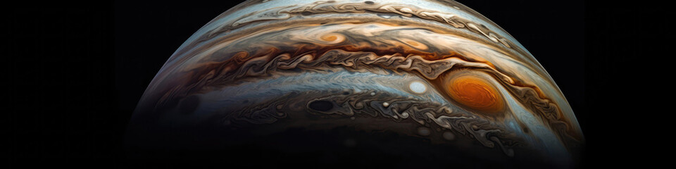 Jupiters Atmosphere, Swirling Clouds, Gas Giant Planet. Panorama Banner. Generative AI