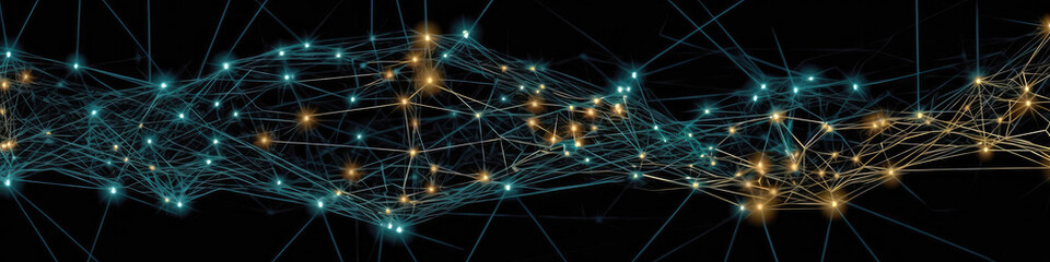 Neural Network Diagram, Data Processing, Machine Learning Illustration. Panoramic. Generative AI