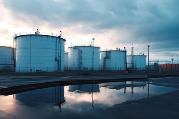Obraz premium Oil Storage Tanks In Terminal, Strategic Reserves. Generative AI
