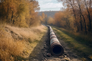 Natural Gas Pipeline On Rural Road, Transportation Infrastructure. Generative AI