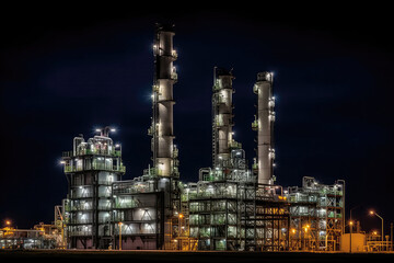 Obraz na płótnie Canvas Oil Refinery Towers, Processing Crude Oil. Generative AI