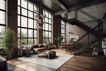 3D visualization of high-end loft design project. Generative AI