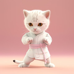 Cute karate cat. Cute kung fu cat. Generative AI.
