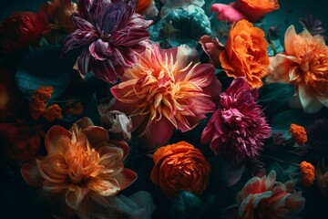 Spring blooms in a vibrant abstract wallpaper. Generative AI