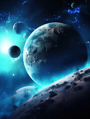 Obraz premium Mystic Surreal Space Landscape. Surreal landscape of the planets in space. Generative AI.