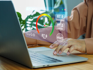 Fast internet connection with high speed internet speed test on your smartphone or laptop. 5G high speed internet concept