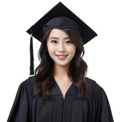 Milestone Achievement: Beautiful Asian Woman Wearing Graduation Cap on Transparent Background