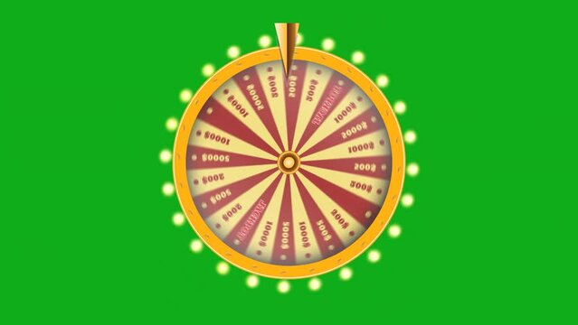 Gold Wheel of fortune rotation on chroma key background 4k video