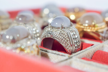 eye level close up agate ring with silver housing