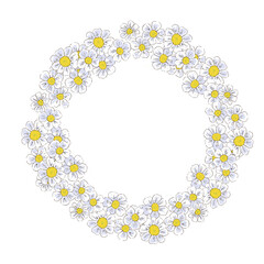 Greenery flowers wreath. Rustic floral circle background, isolated hand drawing illustration.