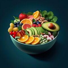 Bowls with colorful, healthy food