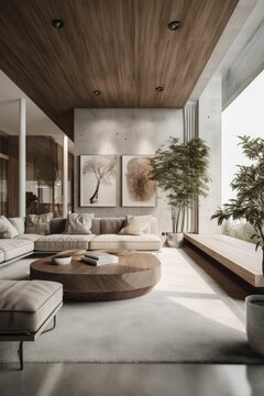 Beautiful bright interior , modern style, luxury. modern home architecture with big windows, brightly lit interior. Generative Ai