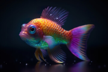 Fototapeta premium Beautiful rainbow colored fish underwater, small multicolor fantasy creature, AI generative illustration
