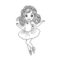 Beautiful little ballerina girl. Little Girl coloring page. Prinsess vector